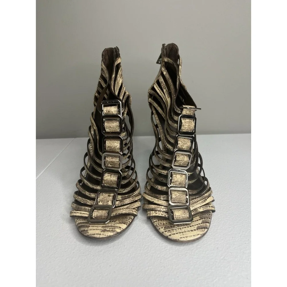 Tory Burch Cuba‎ Caged Strappy Snake Print Leather Stiletto Heels Sz 9 M